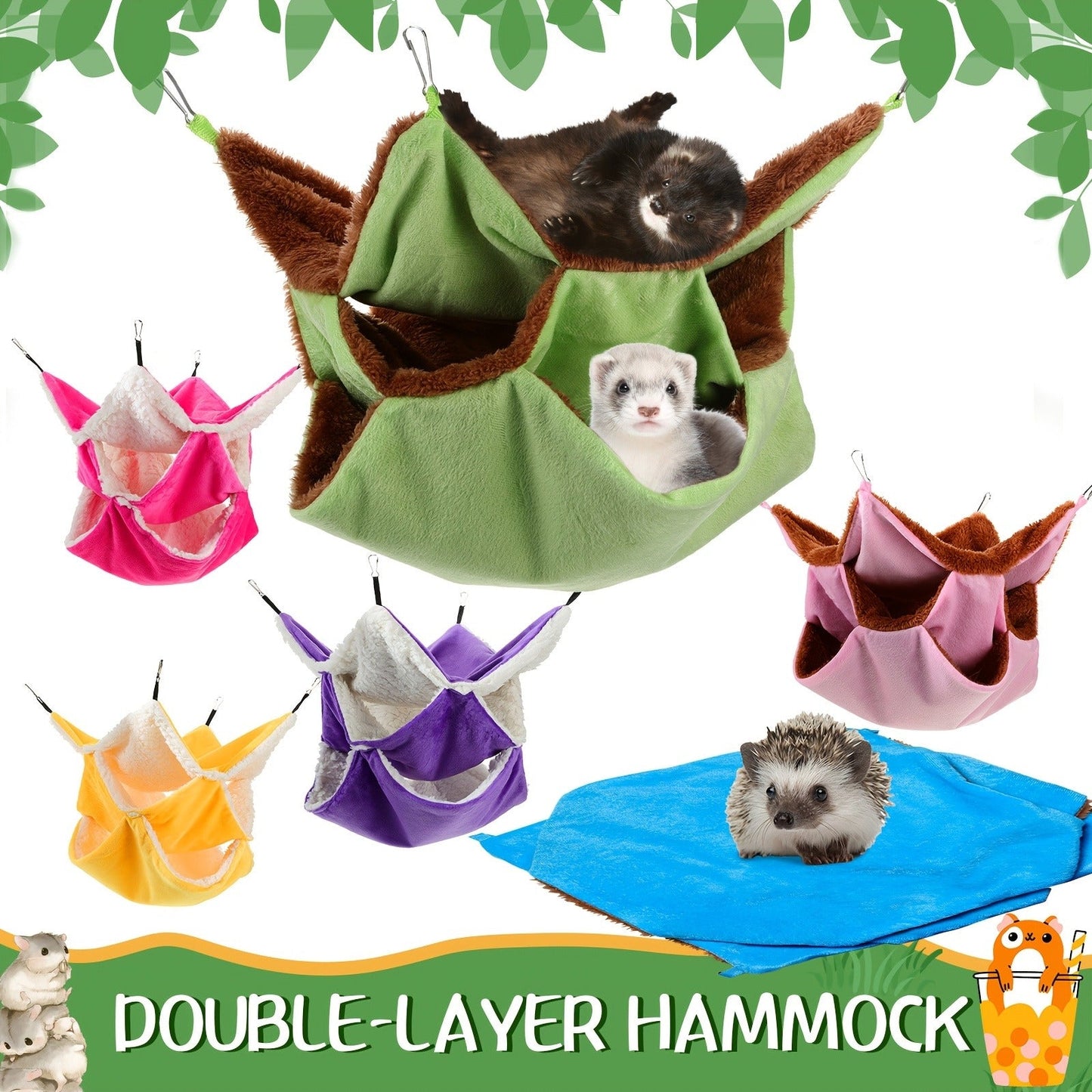 Small Animal Hammock 6pcs 3-Layer Hanging Cage Bed for Ferret Guinea Pig Rat Squirrel Chinchilla, Pet Cage Accessories Sleeping Playing Hammock Set 6 Colors, Ferret Bed Cage Accessories