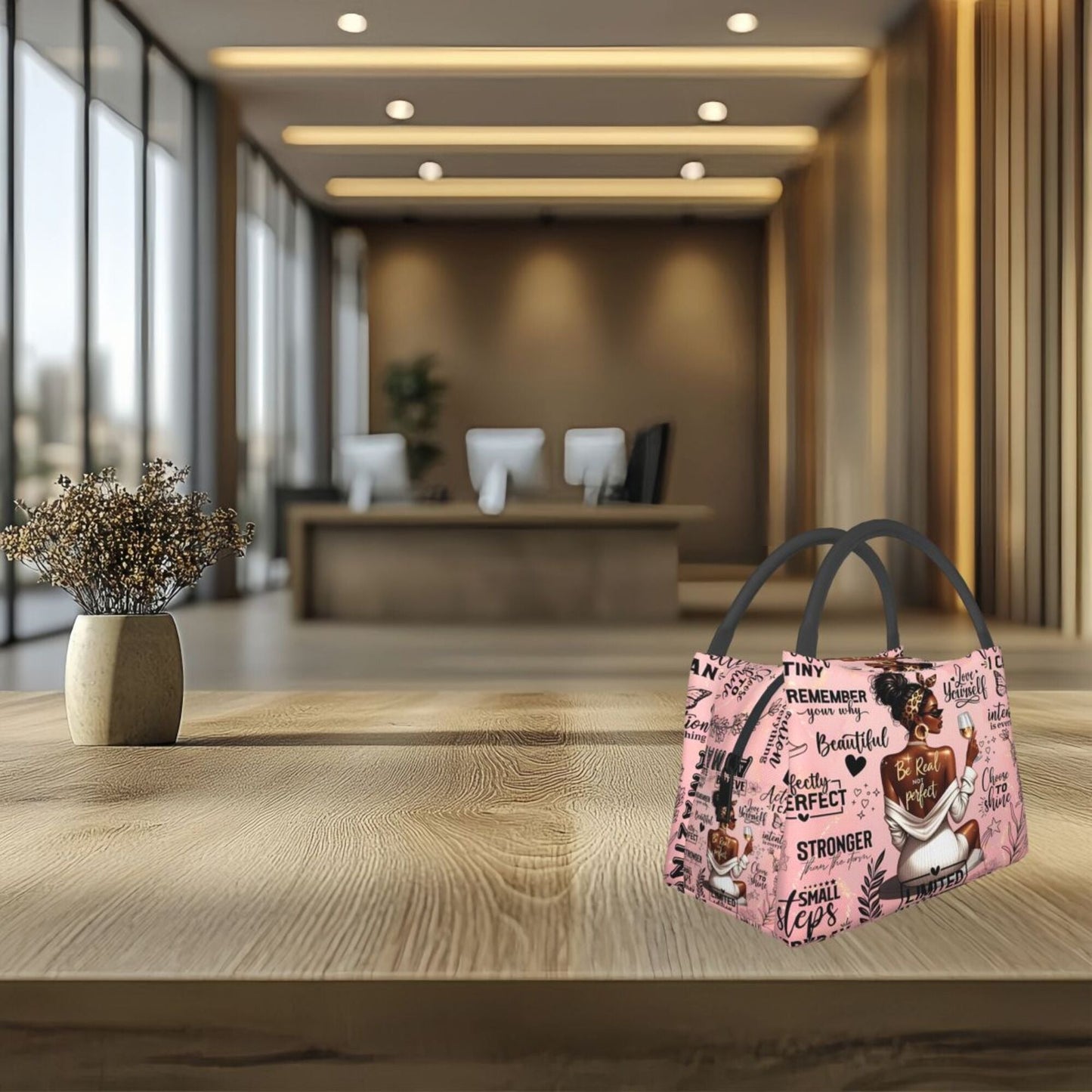 Insulated Lunch Bag with Black Girl Wine Tasting Pattern - Portable Reusable Cooler Bag for Camping, Picnic, Beach, Office & Outdoor Use, Perfect Birthday & Holiday Gift for Women, 10.6 x 6.3 x 6.7 in