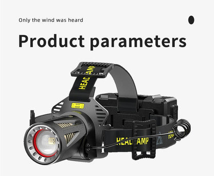 XHP360 Rechargeable Headlamp 3 Modes Sensor 90° Tilt Power Bank Type-C 3x18650 Zoomable Head Torch for Fishing Camping Hiking
