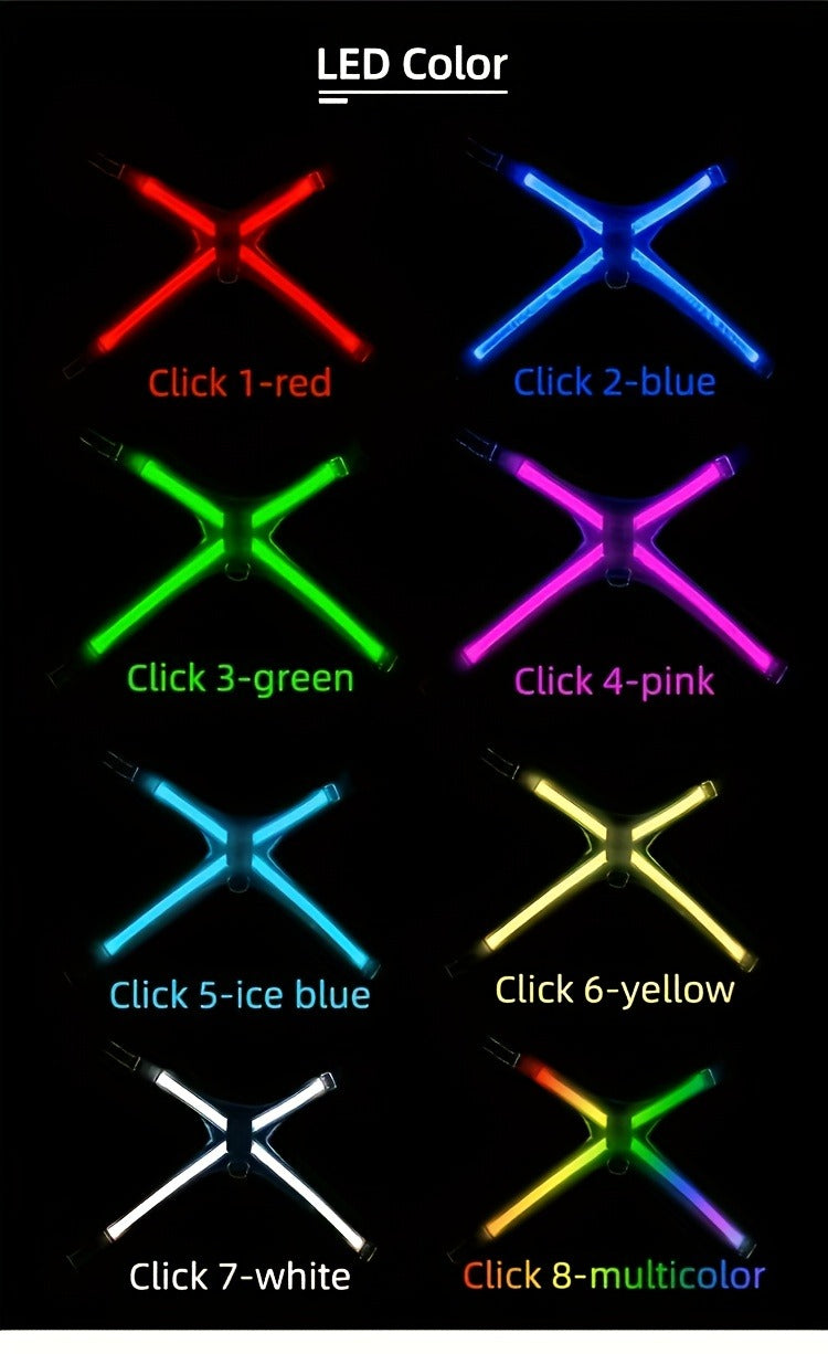 LED Dog Safety Vest USB Rechargeable 8 Color Flashing Light Night Visibility Harness for Medium Large Dogs Reflective Pet Walking Vest