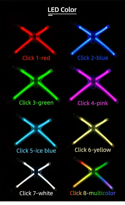 LED Dog Safety Vest USB Rechargeable 8 Color Flashing Light Night Visibility Harness for Medium Large Dogs Reflective Pet Walking Vest