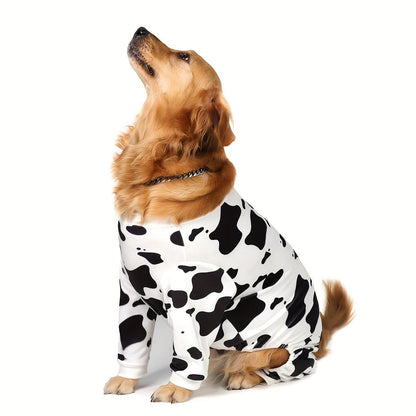 Dog Pajamas Cow Print Soft Knit Pullover Sleepwear for Small Medium Dogs, 100% Polyester Milk Swirl Texture Pet Onesie Loungewear for Year-Round Comfort, Sizes XS S M L XL XXL 3XL 4XL, White