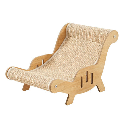 Cat Lounger Chair Elevated Sisal Rope Scratching Bed Wooden Frame Cat Hammock Beach Chair Indoor Nap Lounge Furniture for Cats Kittens Brown