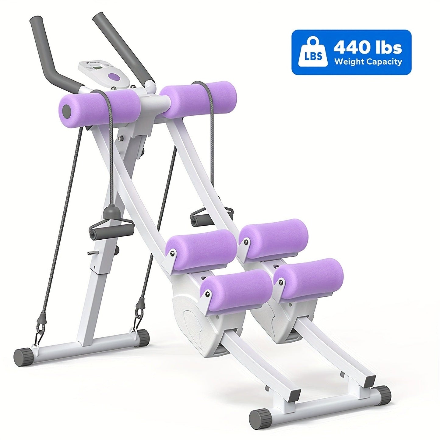 Ab Machine Adjustable Dual-Track Core Trainer with LCD Display – Foldable Ab Roller 440LB Capacity, 110° Curved Track & Knee Pad for Home Gym Men Women