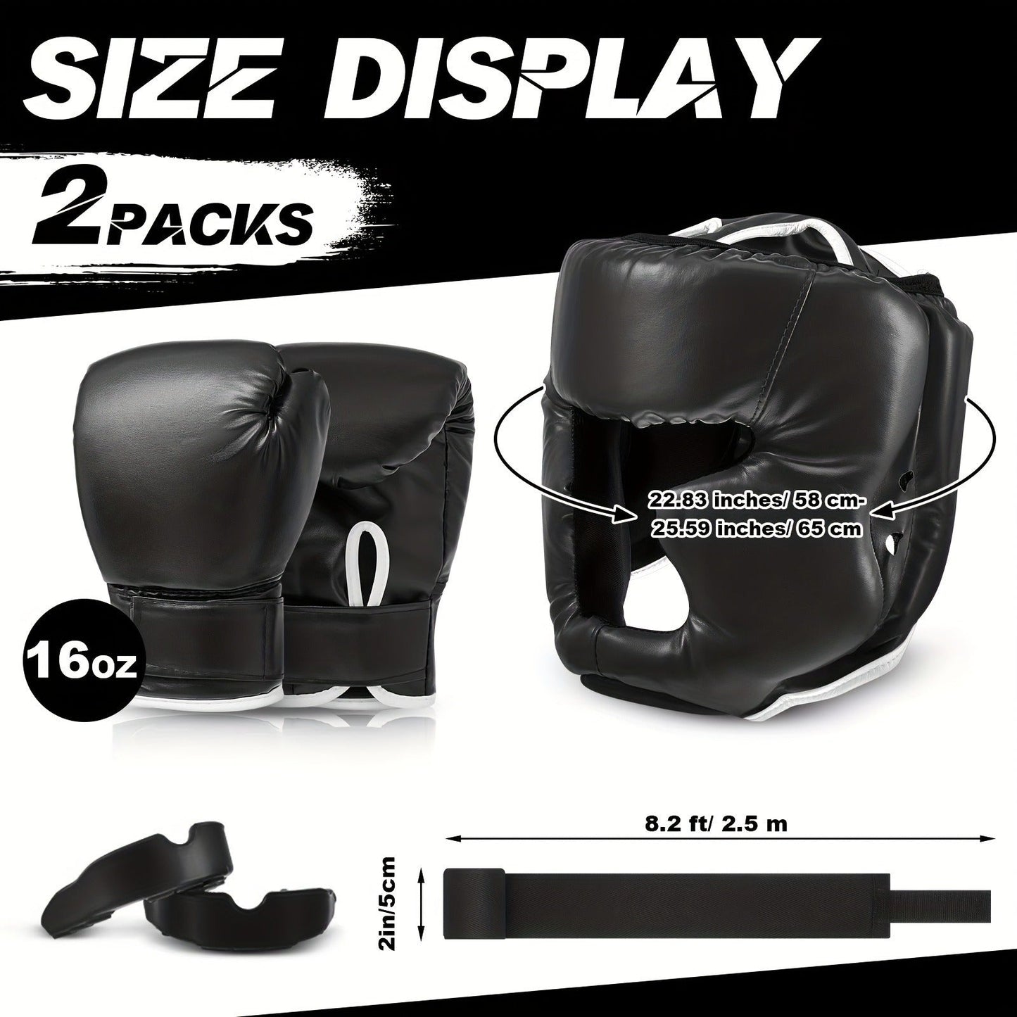 Boxing Kit Set 14pcs – 2 Pairs 16oz Boxing Gloves, Headgear, Hand Wraps & Mouthguards for Adults & Youth Beginners – Complete Boxing Training Equipment for Men Women Teens