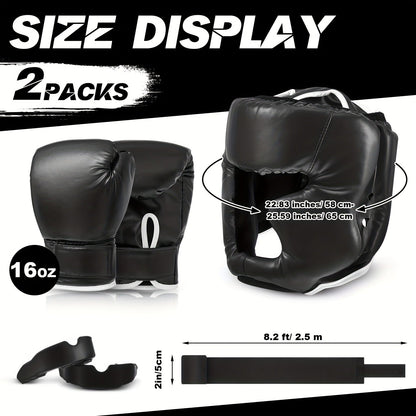 Boxing Kit Set 14pcs – 2 Pairs 16oz Boxing Gloves, Headgear, Hand Wraps & Mouthguards for Adults & Youth Beginners – Complete Boxing Training Equipment for Men Women Teens
