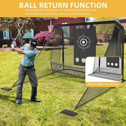 Golf Hitting Net 10x7ft Steel Frame | Golf Driving Net with Side Nets & Simulator Cloth for Backyard Indoor & Outdoor Swing Practice