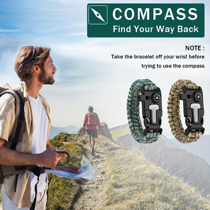 Paracord Survival Bracelet 2-Pack – 5-in-1 Tactical Emergency Bracelet with Fire Starter, Compass, Loud Whistle & Scraper, Outdoor Gear for Hiking, Camping, Fishing, Hunting & Survival Kit