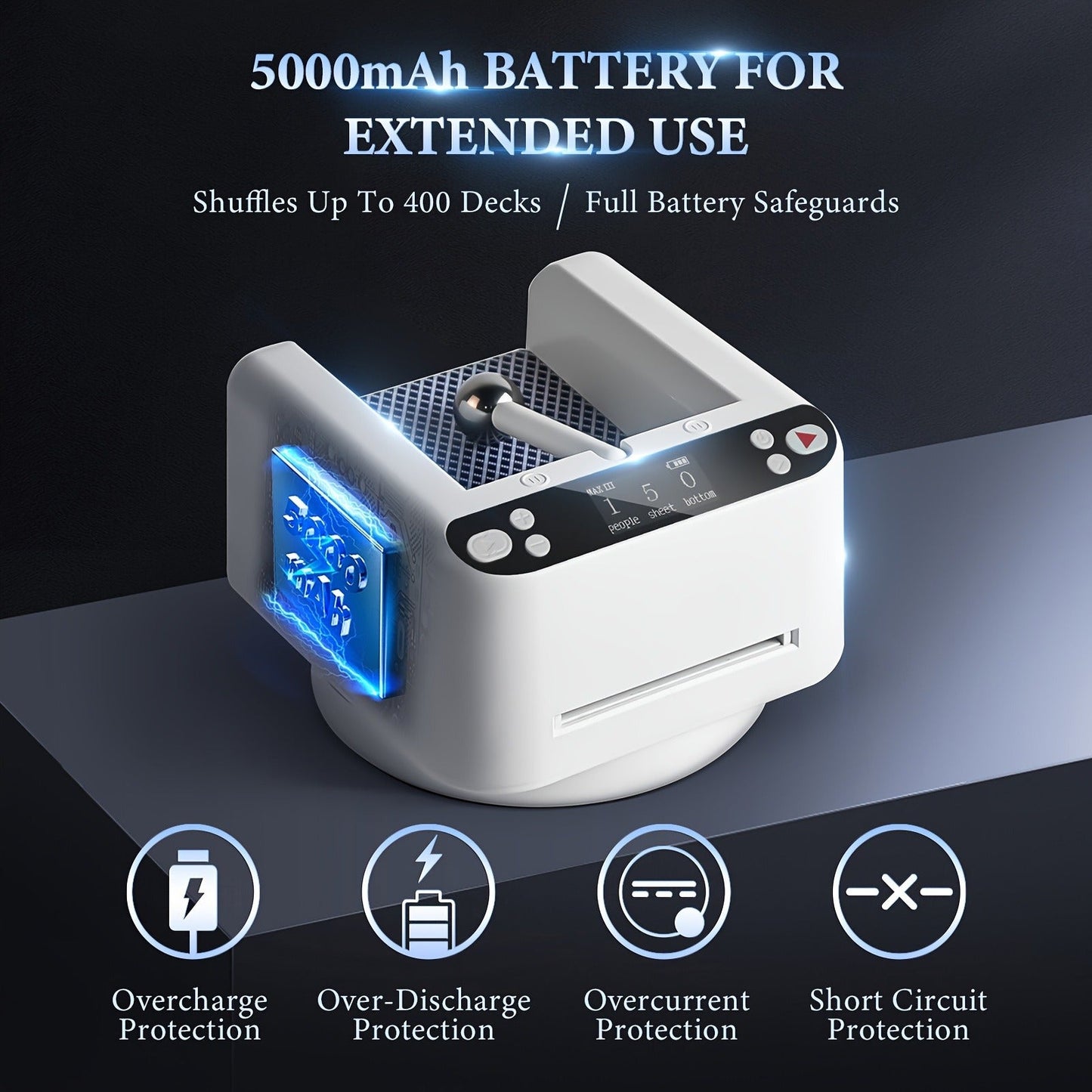 Automatic Card Dealing Machine – Double Layer 360° Rotating Electric Card Dealer with 5000mAh Rechargeable Battery, Hands-Free Auto Card Dispenser for Poker, Board Games & Family Game Night, Black or White