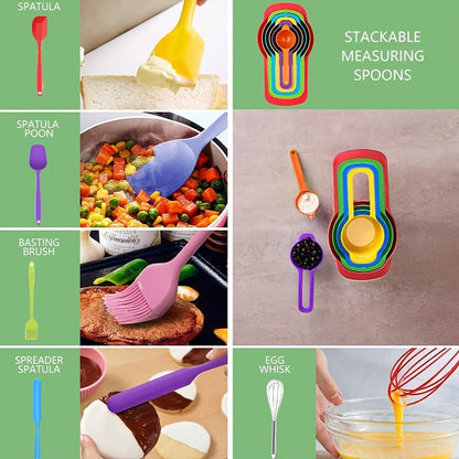 Stainless Steel Mixing Bowls Set with Airtight Lids 7 Piece, Stackable Nesting Bowls with Measuring Spoons Whisk Spatula Tongs Basting Brush, Dishwasher Safe Kitchen Bowls for Cooking Baking Camping Travel