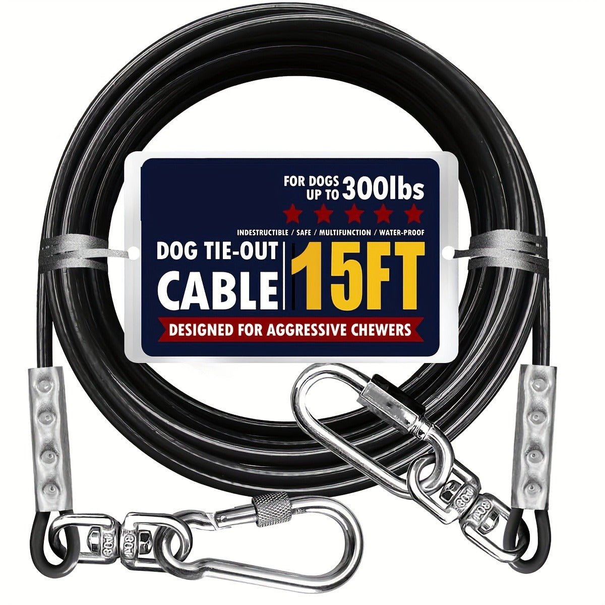 Dog Tie Out Cable for Yard Heavy Duty - Steel Wire Runner Leash with Swivel Hooks, Holds Up to 300 lbs, Anti-Tangle Dog Run Cable for Large Dogs Outdoor - S/M/L Sizes, 3 Colors