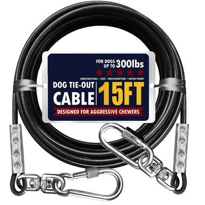 Dog Tie Out Cable for Yard Heavy Duty - Steel Wire Runner Leash with Swivel Hooks, Holds Up to 300 lbs, Anti-Tangle Dog Run Cable for Large Dogs Outdoor - S/M/L Sizes, 3 Colors
