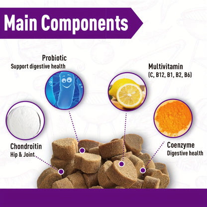 Dog Probiotic & Digestive Enzyme Chews with Prebiotics – Gut Health, Skin Sensitivity Support & Digestive Balance Soft Chew Supplement for Dogs, 30 Chews (75g) or 120 Chews (300g)