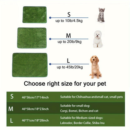 Reusable Dog Potty Training Pad - Washable Artificial Grass Mat, Anti-Odor, Indoor Outdoor Pet Toilet Pad for Dogs Cats, M & L Sizes