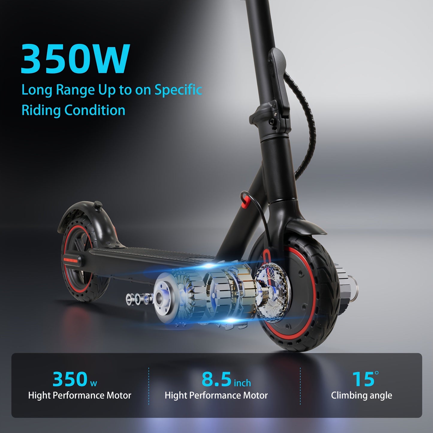 Electric Scooter for Adults 350W Motor Foldable Commuter E-Scooter 19 Miles Range 8.5" Solid Tires Portable Lightweight Travel Scooter for City Riding Shopping Commuting