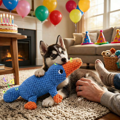 Squeaky Plush Dog Toys for Small Medium Large Dogs - Crinkle Stuffed Animal Chew Toy for Puppies, Shark & Platypus Design, Interactive Teething Toy for Aggressive Chewers, Fun Pet Gift