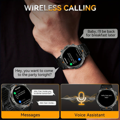 EIGIIS KE3 Rugged Smartwatch for Men – Wireless Calling, HD 1.45" Screen, LED Light, Fitness Tracker, iPhone & Android