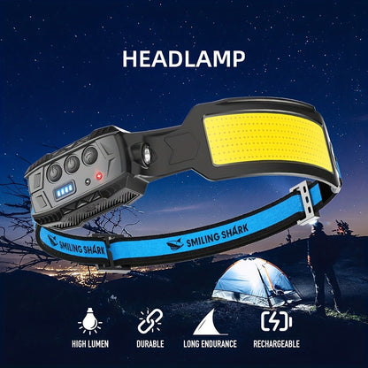 Motion Sensor Headlamp Rechargeable – 720 Lumen 7-LED Head Torch, 270° Wide-Angle Beam, Red Tail Light, 6 Modes, Waterproof Head Light for Camping, Running, Emergencies & Outdoor Work