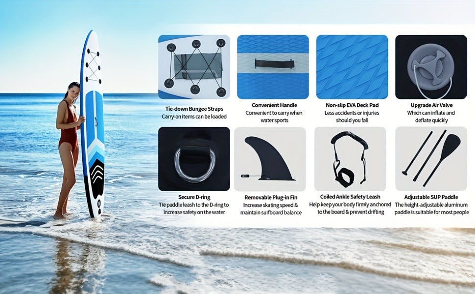 Inflatable Stand Up Paddle Board SUP Yoga Board 124'' x 31'' Wide Stance Non-Slip Deck with Paddle Pump Leash Carry Bag for Teens Adults Beginners