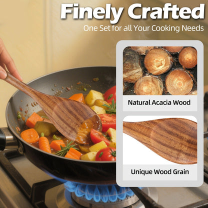 Wooden Cooking Utensils Set 6 Piece – Teak Wood Non-Stick Kitchen Tools with Comfortable Grip | Sturdy, Lightweight & Heat-Resistant Utensils for Indoor & Outdoor Cooking