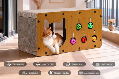 Cat Scratching Board with Interactive Rolling Ball – Multifunctional Cat Furniture for Scratching Playing & Resting, Sturdy Breathable Design, Perfect Cat Toy Gift for Indoor Cats