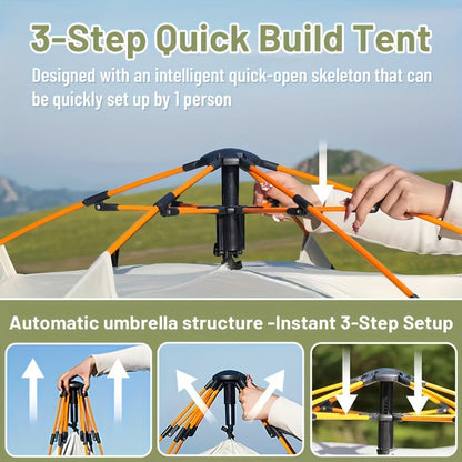Instant Setup Camping Tent 2 Person 3-Second Auto Pop-Up Fiberglass Poles Oxford Cloth All-Season Zip Closure Hiking Travel Beach Tent Small Large Double Door