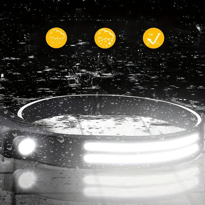 Motion Sensor COB Headlamp 3 Pack + 6 Hooks, 230° Wide Beam Rechargeable LED Head Lamp, 5 Modes COB & LED Headlamps for Adults, Hard Hat Headlight, Headband Flashlight for Camping, Work & Hiking