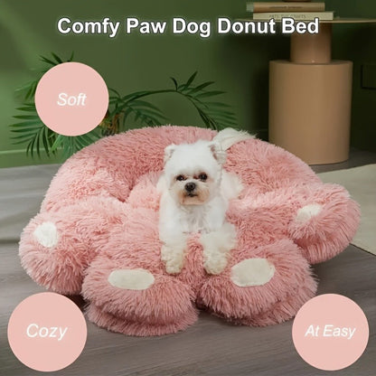 Dog Bed & Cat Bed Plush Bear Paw Print – Soft Warm Pet Bed for Small Medium Large Dogs, Thickened Long Plush, No Assembly, Autumn Winter Pet Sleeping Bed in Coffee Pink Gray