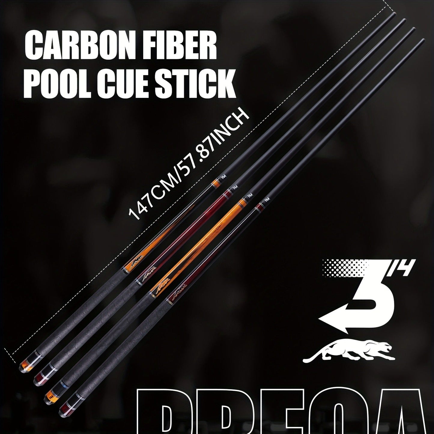 Carbon Fiber Pool Cue Stick 58 Inch - Low Deflection Billiard Cue with 12.5mm Tip, 3/8x8 Pin Joint, Leather Grip & Vacuum Quick Connector, Professional Billiards Stick for Accurate Ball Control