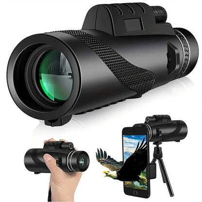 High Power Monocular Telescope with Smartphone Adapter and Tripod, BAK4 Prism HD Monocular for Bird Watching Wildlife Viewing Hiking Camping, Waterproof Compact Scope for Adults and Kids