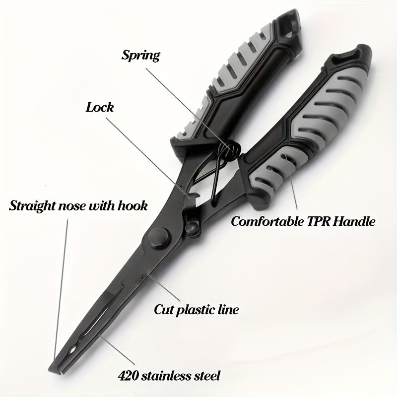 Fishing Pliers Fish Gripper Combo Set 2pcs Stainless Steel Hook Remover Line Cutter with TPR Non-Slip Handle Spring-Loaded Lock for Freshwater Saltwater Bass Trout Pike Catch and Release