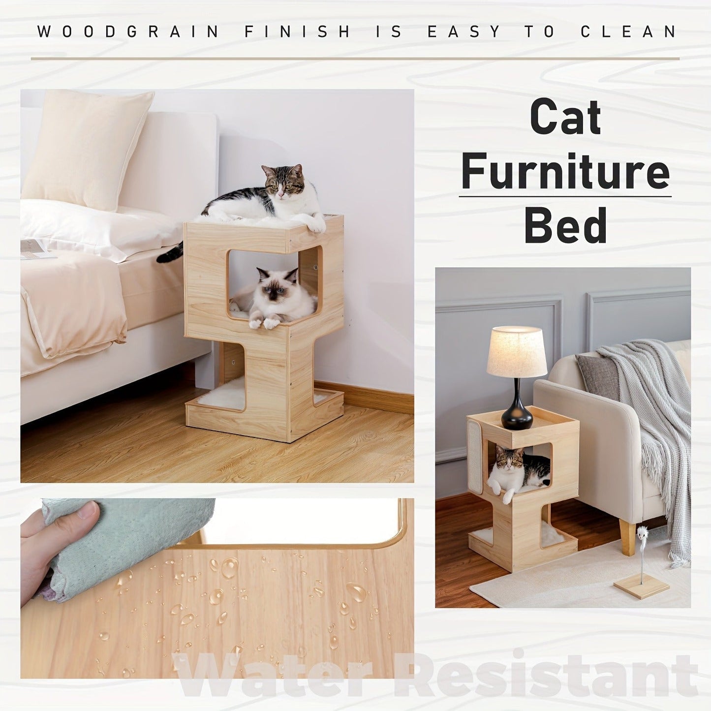 Cat Tree Small Modern 23.6" Wood Cat Tower Furniture with Scratching Pad Removable Soft Mats & Free Cat Toy for Indoor Kittens, Climbing Scratching Playing Cat Furniture for Small Spaces, Brown