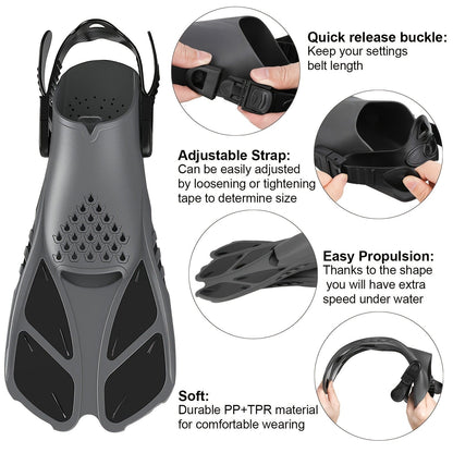 Adjustable Snorkel Diving Fins with Anti-Slip Lace-Up Design – Lightweight PP/TPR Open Heel Fins for Snorkeling Freediving Scuba Diving for Men Women Adults S/M & ML/XL