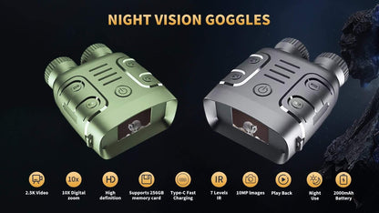 Digital Night Vision Binoculars 2.5K HD – 10X Zoom, 800M Range, 2.4" Screen with Photo & Video Recording | USB Rechargeable Night Vision Goggles for Hunting, Fishing, Camping & Boating