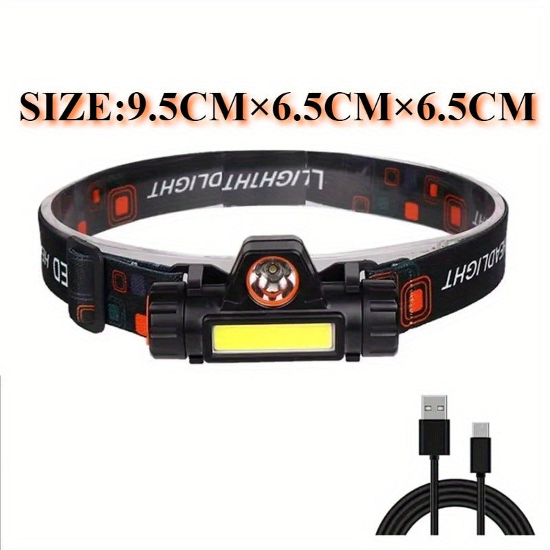 Rechargeable Headlamp 4 Pack, COB LED Head Lamp with Magnetic Base, USB Rechargeable Super Bright Headlight, Hands-Free Work Light for Camping Hiking Fishing Running Cycling, Hard Hat Clip Included