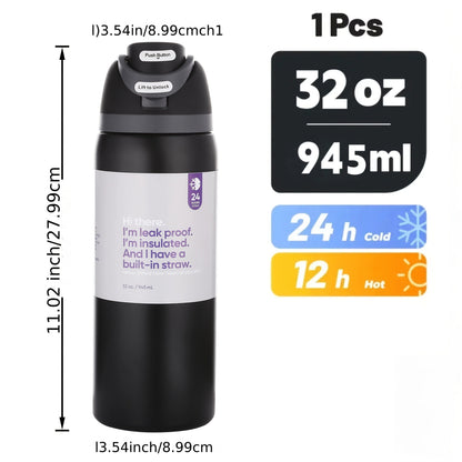 32oz Insulated Water Bottle with Straw - 304 Stainless Steel Vacuum Flask Keeps Cold 24H Hot 12H, Large Capacity Leak-Proof Sports Bottle for Gym, Camping, Office & Outdoor Adventures