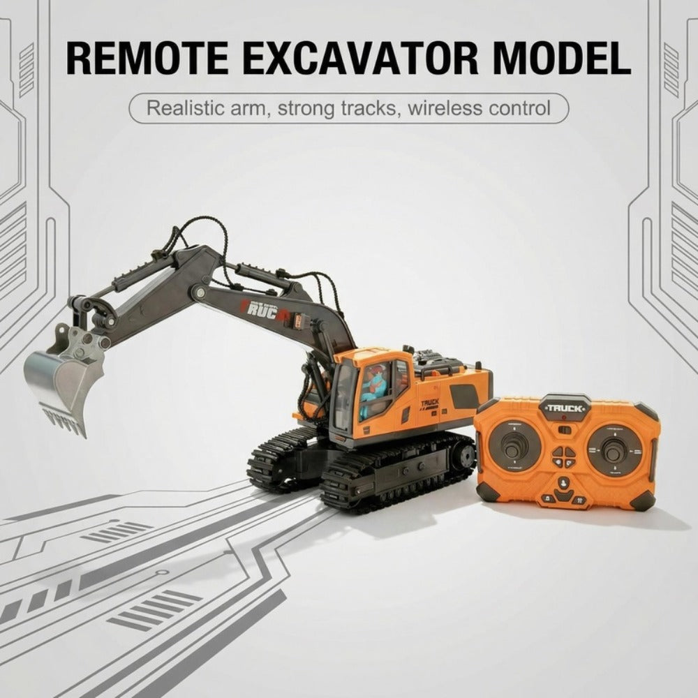 RC Excavator Toy 1:24 Scale 2.4GHz 9-Channel Remote Control with Alloy Metal Cap Lights & Sound Rechargeable Battery – Construction Truck for Boys Ages 6+ Birthday Christmas Gift Multiple Colors