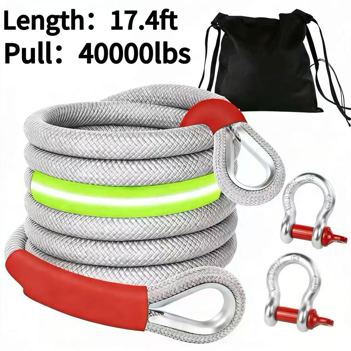 Heavy Duty Recovery Tow Rope, 44000/40000/25000/5700 LBS Break Strength, Emergency Tow Rope for Truck Jeep ATV & More, Towing Strap with 2pcs D Ring Shackles, Reflective Safety Flag, Storage Bag, Truck Towing, Vehicle Recovery, Durable Strap