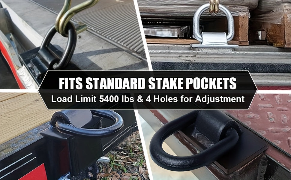 4/6/8/12/16 Pack 16200lbs Adjustable Heavy Duty Stakes, Stainless Steel Heavy-Duty Adjustable Stake Pocket D-Ring - 16200lbs Capacity, 4 Pin Holes For Precision Fit, Removable Stake Pocket D-Ring Tie Downs Utility For Flatbed Trucks Trailers