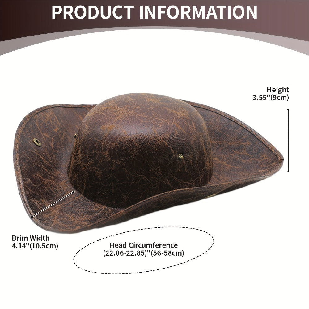 Pirate Tricorn Hat Faux Leather Wide Brim – Vintage Distressed Pirate Hat for Men Women, Halloween Costume, Cosplay, Renaissance Fair & Themed Party Accessory, Black & Brown
