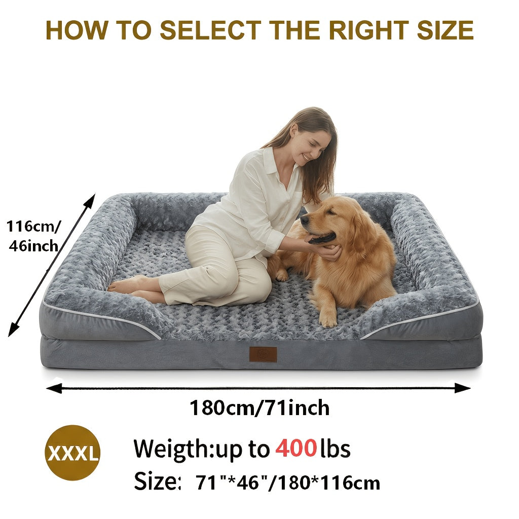 Orthopedic Dog Sofa Bed C-Shape Bolster – Washable Removable Cover, 3-Inch Thick Anti-Anxiety Plush, Nonskid Bottom for Extra Large Dogs, M to XXXL, Grey