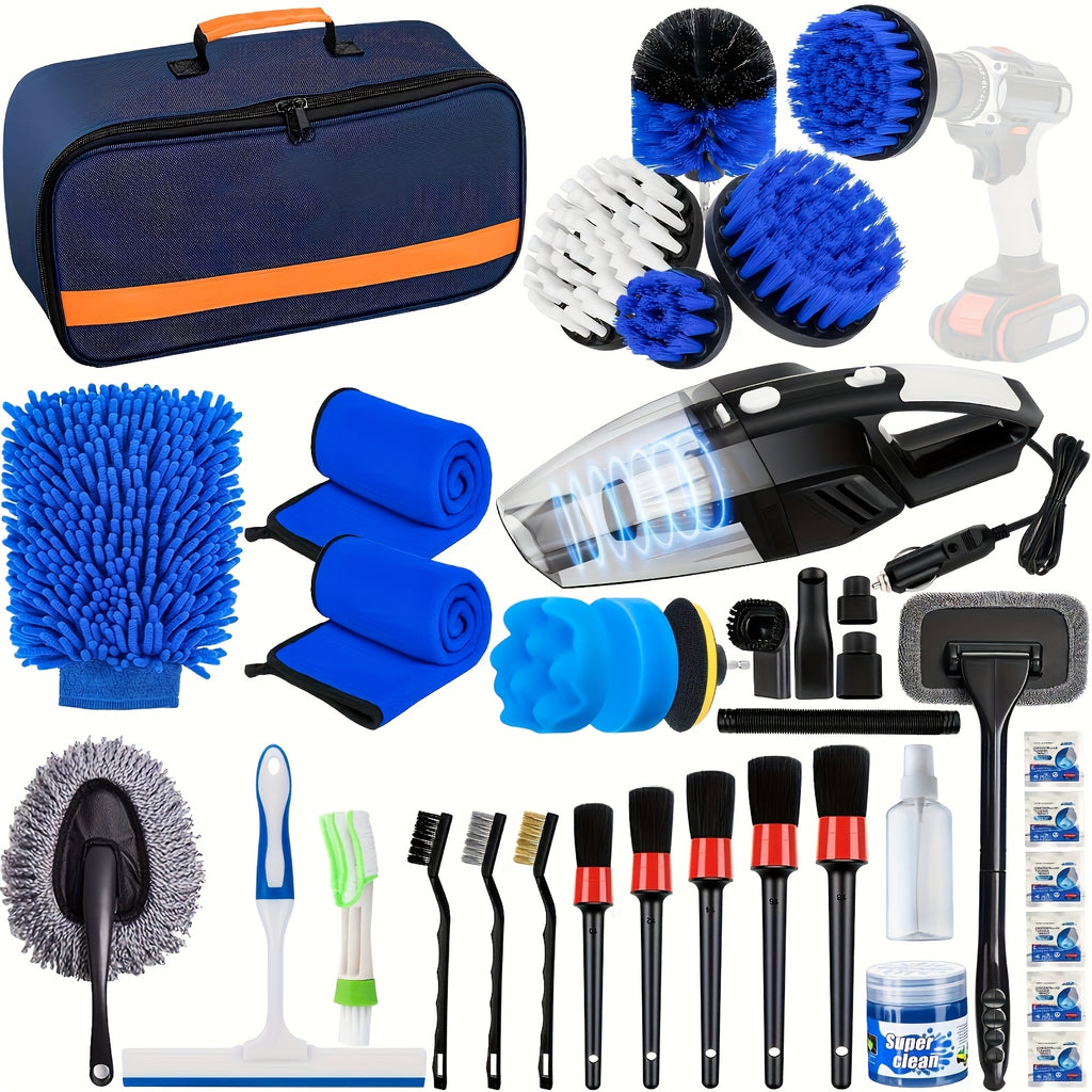 Car Detailing Brush Set, Car Detailing Kit, Auto Detailing Drill Brush Set, Car Detailing Brushes, Car Wash Cleaning Tools Kit For Interior, Exterior, Wheels, Blue