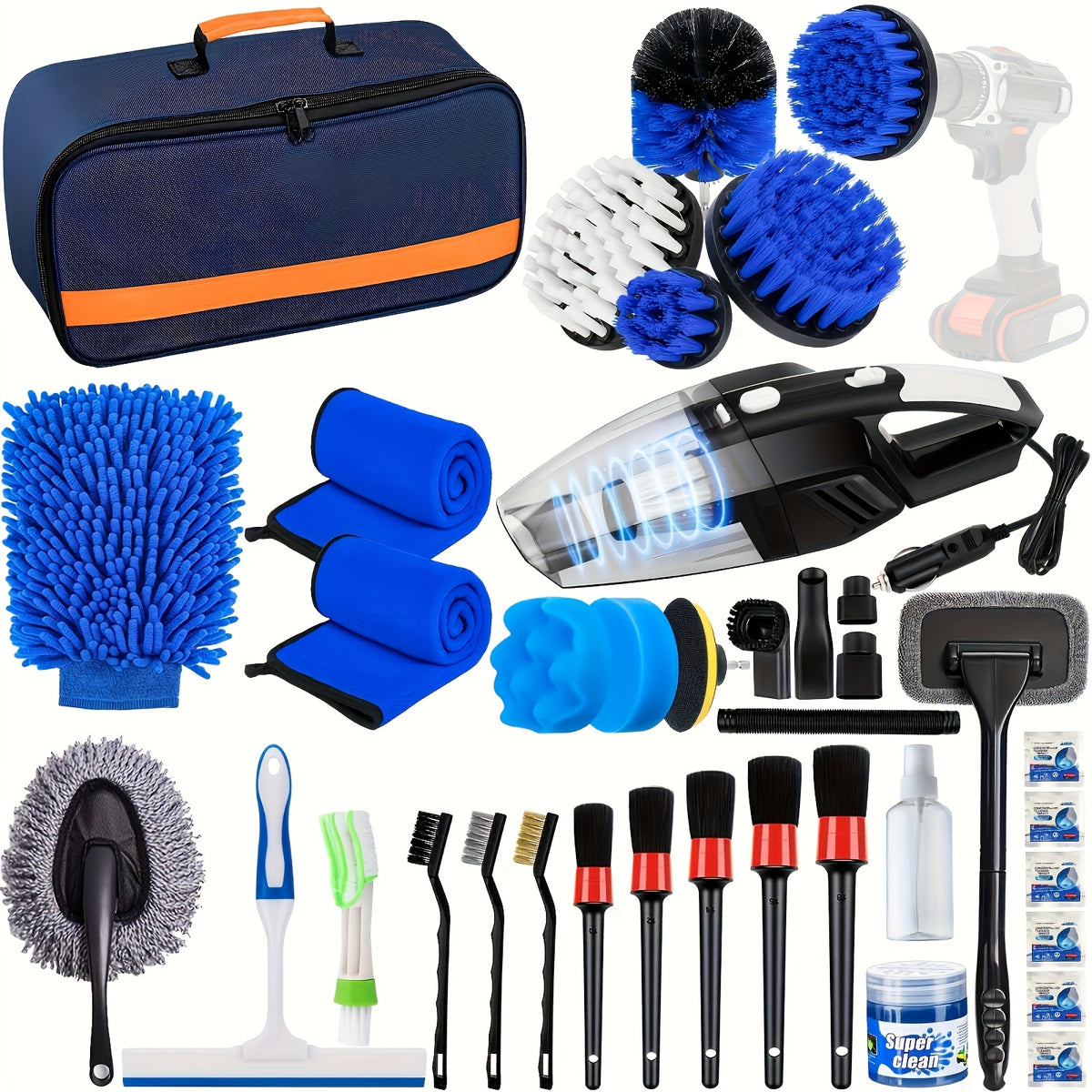 Car Detailing Brush Set, Car Detailing Kit, Auto Detailing Drill Brush Set, Car Detailing Brushes, Car Wash Cleaning Tools Kit For Interior, Exterior, Wheels, Blue