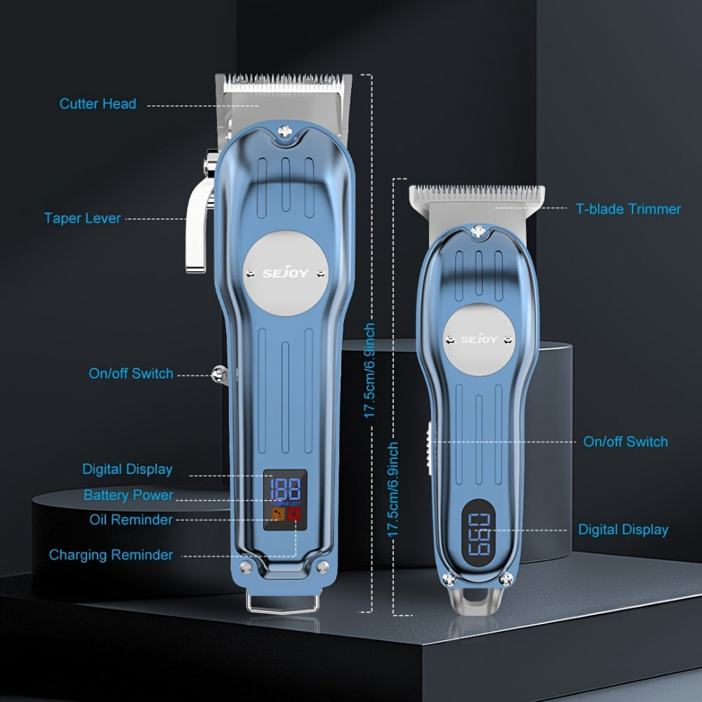 Professional Hair Clippers for Men Cordless Zero Gap T-Blade Metal Barber Clipper with LED Display & Guide Combs - Rechargeable Fade Trimmer for Edges Line-Up Beard Grooming Gift