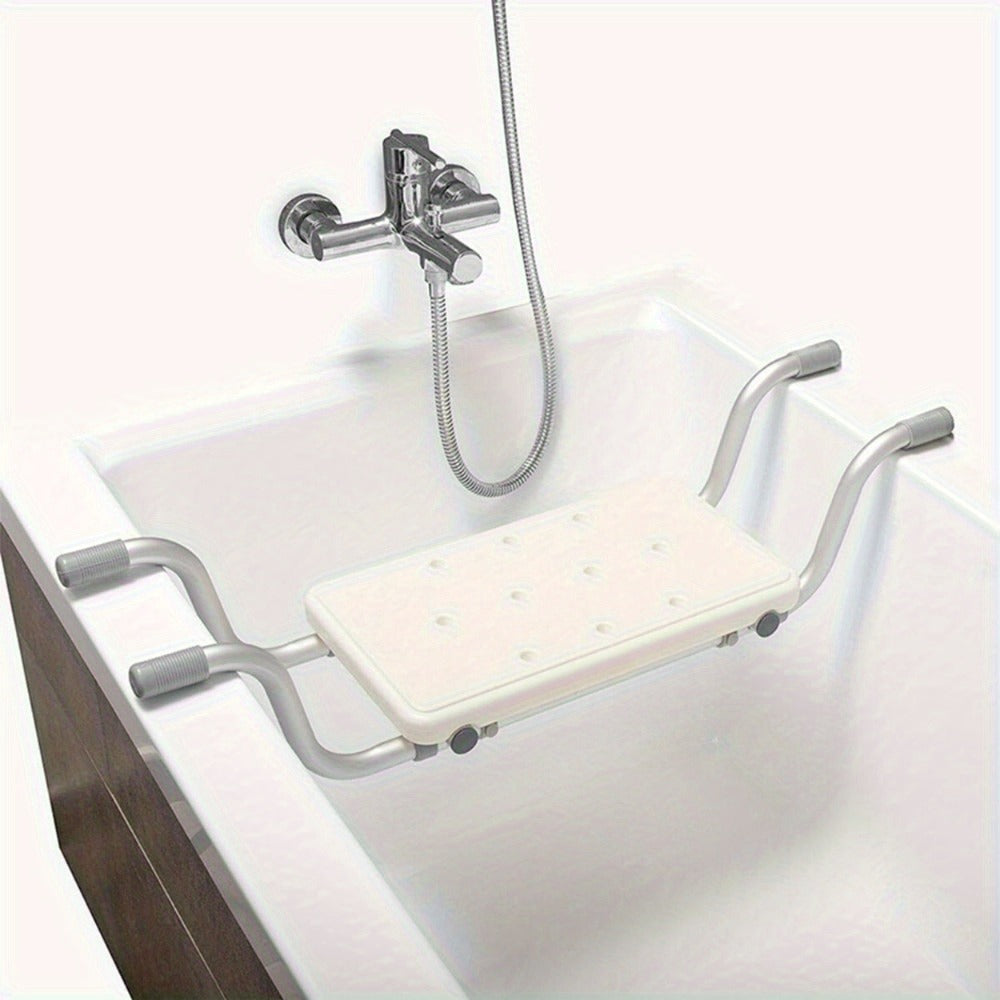 Bath Seat Adjustable Aluminum Shower Chair – Suspended Bathtub Stool with Anti-Slip Handles, 300 lbs Capacity | Lightweight Retractable Bath Board for Elderly, Disabled & Injured, 3 Length Settings