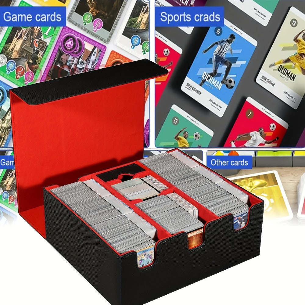 Card Storage Box 1500+ Cards PU Leather – Trading Card Organizer for MTG Pokemon YuGiOh Sports CCG Commander, Large Capacity Collector Box Black Purple Black Gray