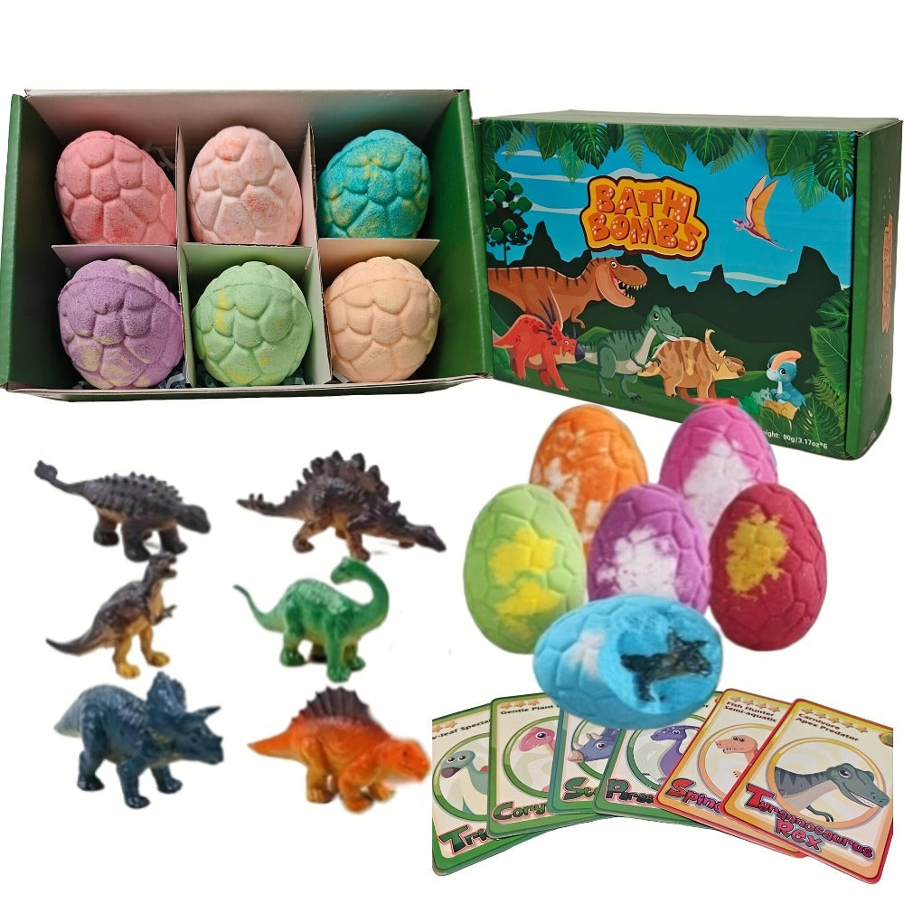 Dinosaur Bath Bombs for Kids with Hidden Toy Inside 6 Pack — Fizzy Colorful Bath Balls with Collectible Dino Surprise | Safe for Sensitive Skin | Fun Bath Gift for Boys & Girls Birthday Easter Holiday