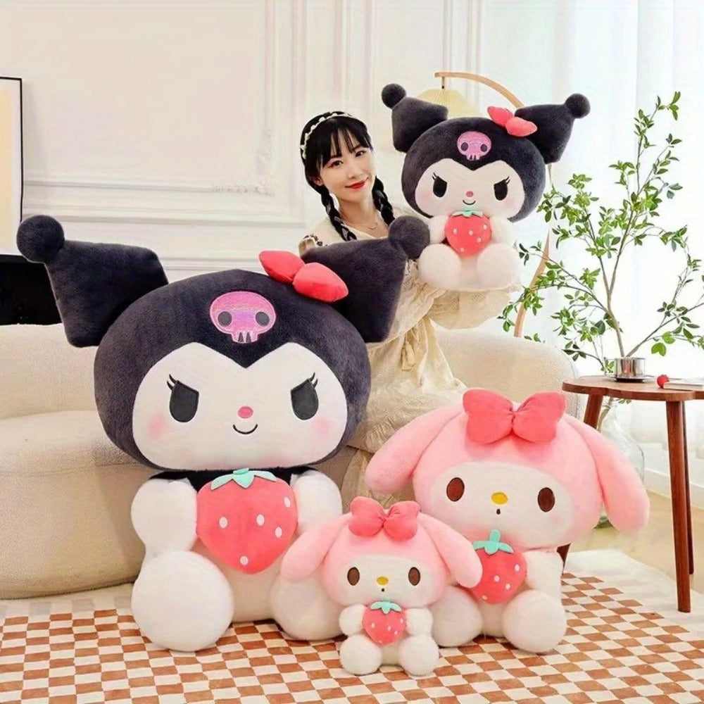 Sanrio Kuromi My Melody Strawberry Plush 9.84 Inch – Kawaii Sitting Stuffed Animal Doll for Girls, Room Decor, Stress Relief, Birthday Christmas Holiday Gift