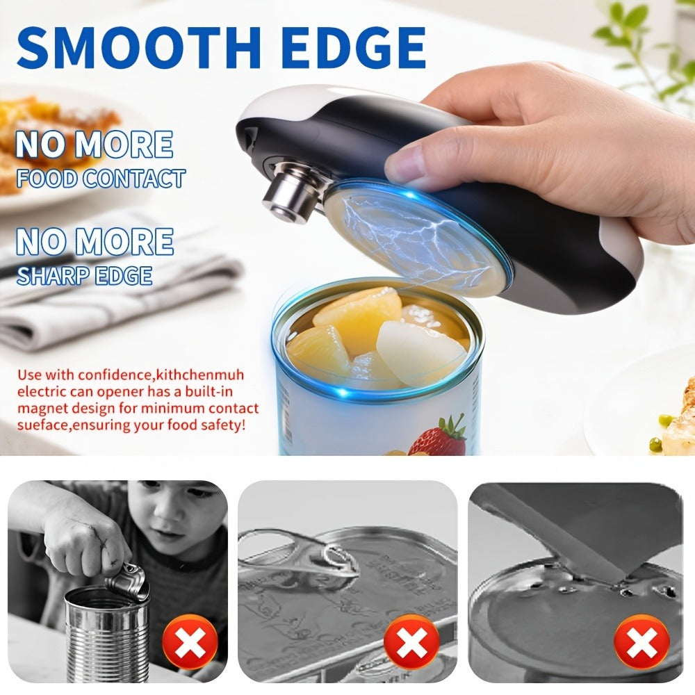 Electric Can Opener One-Touch Automatic – USB Rechargeable, Smooth Edge Safety, Auto Power-Off, Cordless for Kitchen, Camping & Seniors
