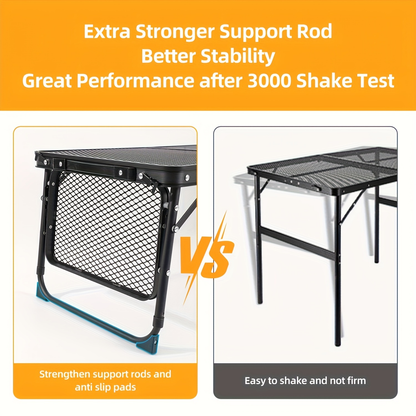 Portable Folding Camping Table with 2 Wingboards & Mesh Top – Height Adjustable Outdoor Grill Side Table for Picnic Barbecue Beach Backpacking, Lightweight Compact Folding Table with Carry Bag